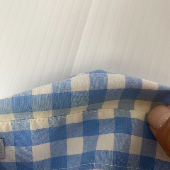 LL Bean Button Up Shirt Mens Size L Tall Blue Striped Short Sleeve 100% Cotton - Picture 13 of 16